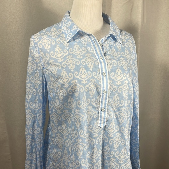 Talbots Blue Long Sleeve Button Down tunic  Shirt with Notched Collar - Picture 3 of 6